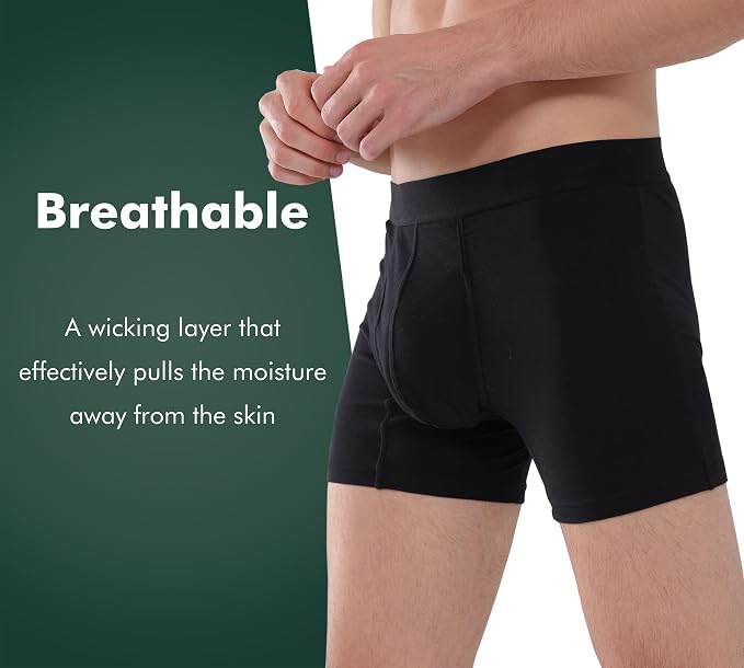 AIRCUTE Washable Absorbency Incontinence Underwear for Men, 6" Inseam Urinary Protective Boxer Briefs for Bladder Leaks 60ML (3X-Large, Black)