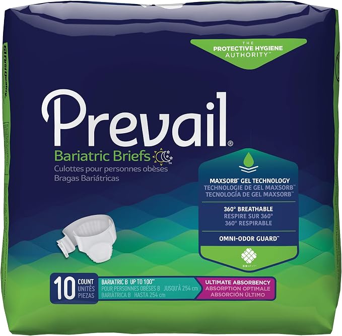 Prevail Bariatric Ultimate Absorbency Incontinence Briefs, Size B, 10 Count