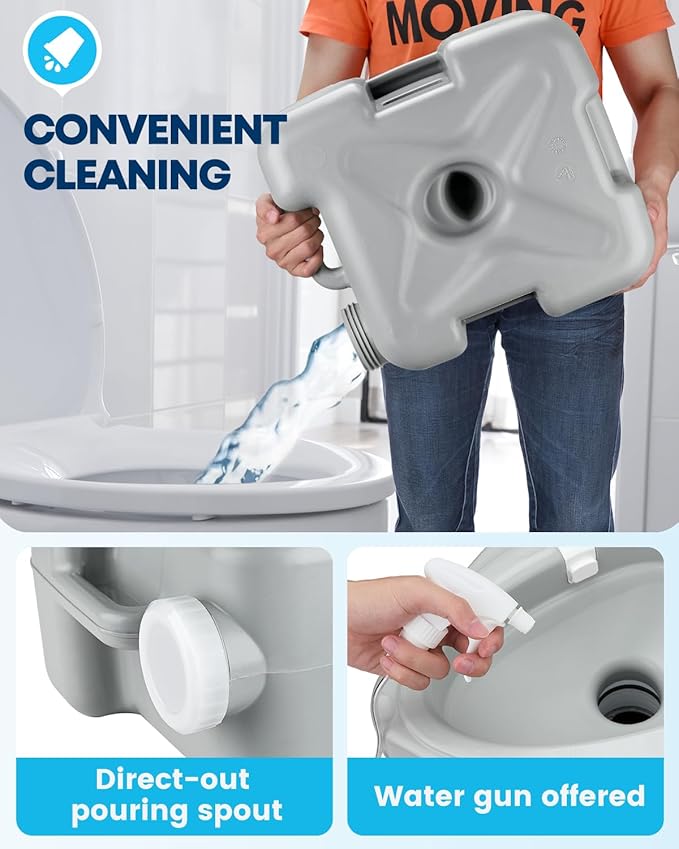 Kohree Camping Toilet Portable 5.3 Gallon, 20L Porta Potty for Adults | with Diagonal Elongated Bowl Seat, Handle Flush Pump, Leak-Proof Cassette Toilet for RV Trailer Trucker Boat Marine Home Use