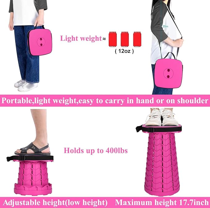 Fishboy Upgraded Collapsible Stool, 400lbs Max Weight, Lightweight But Sturdy, Portable Retractable Folding Telescoping Foldable Camping Stool for Adults Outdoor Fishing Hiking BBQ