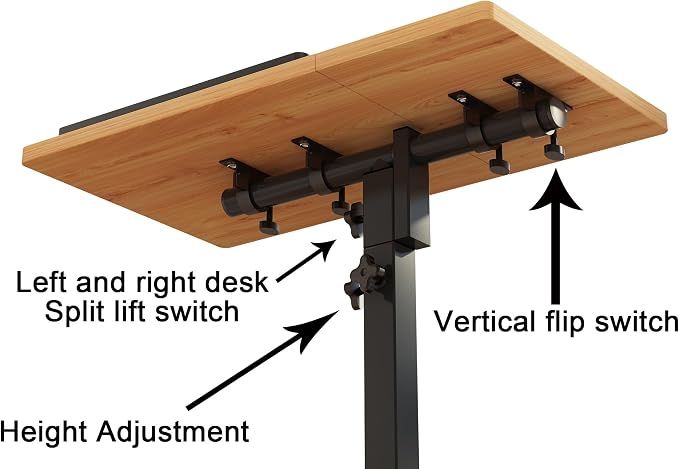 TigerDad Mobile Adjustable Height Laptop Stand PC Computer Portable Notebook Swivel Laptop Desk Rolling Table Desk Cart Tiltable with Wheels Casters& Mouse Pad Table (Wood)