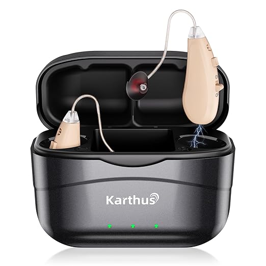 Karthus OTC Hearing Aids for Seniors with Hearing Loss, Rechargeable Lightweight RIC Hearing Amplifiers with Noise Cancelling & Clear Sound, 16-Channel Digital DSP, 7 Level Volume, Easy to Use, Black