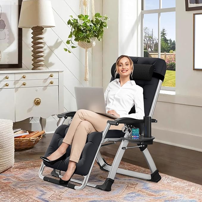 Comfy Folding Recliner Chair -Bedroom Living Room Chairs | Patio Lounge Chair with Removable Cushion for Indoor Outdoor