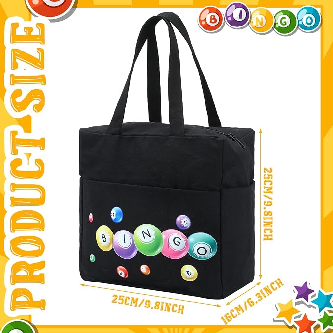 Windyun Bingo Bags Large with 10 Pockets for Daubers Dabbers Dobbers Dotters Zipper Tote Bag Bingo Card Stuff Storage Game Accessories Supplies Gift for Women Adults Seniors Mothers Day(Black)