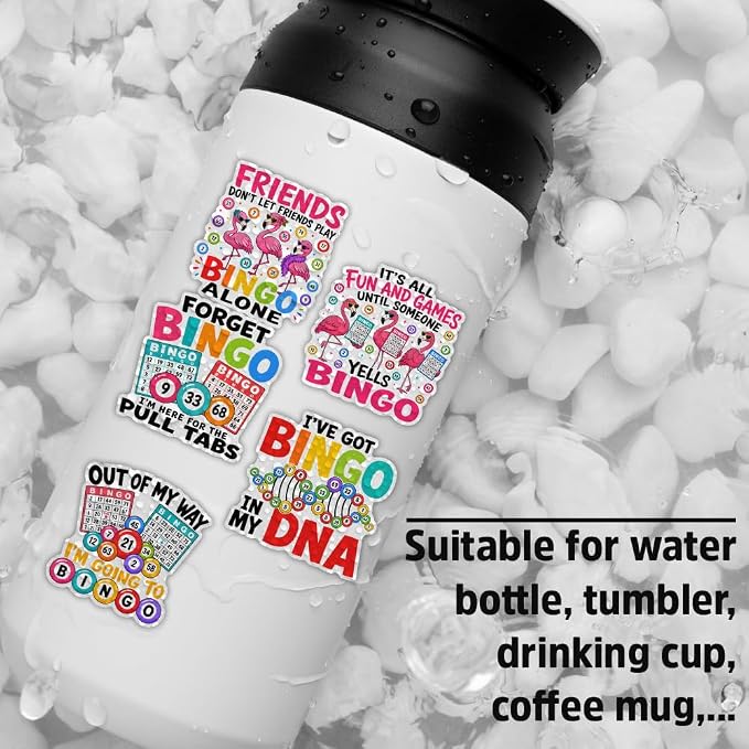 (15Pcs-3in) Bingo Games Sticker Pack, Funny Bingo Prizes Sticker for Player Caller, Gambling Gambler Gift for Senior Adult, Decoration for Laptop Tablet Office Water Bottle Helmet Vehicles