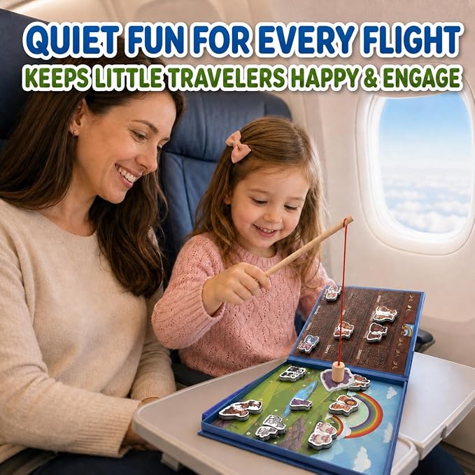 Travofun Magnetic Travel Games, Travel Toys for Toddlers 3-5, Noah's Ark | Magnetic fishing game plus matching, spelling, and story play; a quiet travel toy for toddlers 3-5 on car rides and planes.