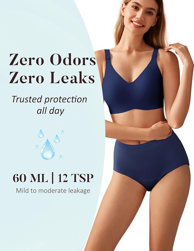 AIRCUTE Washable Urinary Incontinence Protective Underwear for Women Leak Proof Absorbent Reusable Panties 60ML 1 Pack (Dark Sea, Medium)