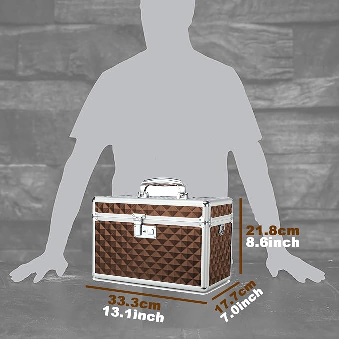 Storage Box with Key Lock, Lockable Medicine Storage Box, Empty First Aid Box, Security Lock Box, Multipurpose Locking Box for Home and Outdoor Use (Coffee, Large)