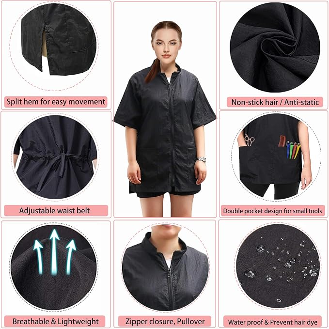 Gliitatu 2Pack Grooming Smock for Dog Groomers Barber Jacket Smocks Hairstylist Smocks Jacket with Full Zipper for Women Men