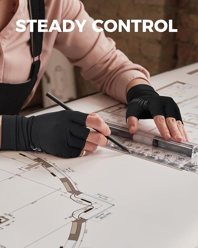 Copper Compression Gloves for Arthritis - Open Finger, Set of 2 Pairs (4 Gloves) - For Men & Women, Hand Support for Typing & Daily Wear, Helps Ease Stiffness & Swelling