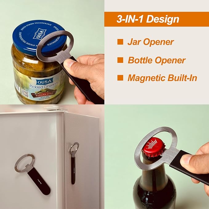 Magnetic Jar Opener Gripper, Jar Openers Top Rated For Seniors Weak Hands, Bottle Opener Built-In, 2-IN-1 Jar & Bottle Opener x 1, Rubber Jar Openers Gripper x 4