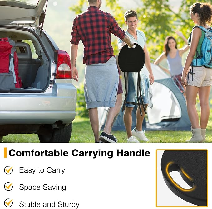 Portable Folding Chair with Handle, Heavy Duty Round Fold Stool Chair | 500lbs Capacityfor Adults, 18 Inch Foldable Stool for Dorm, Kitchen, Vanity, Church and Outdoor use