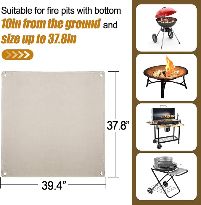 Fire Pit Mat - 37.8x39.4in Fireproof Blanket for Under Fire Pit, Compatible with Solo Stove, Heat Resistant Rug for Outside Indoor Wooden Deck Grass Lawn Protection - Brown