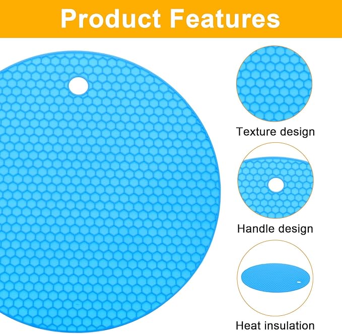 uxcell 3pcs Silicone Jar Opener Pads, 17.5cm/7" Texture Can Opener Multipurpose Round Bottle Lid Opener Non-Slip Coasters for Weak Hands Seniors Children, Blue