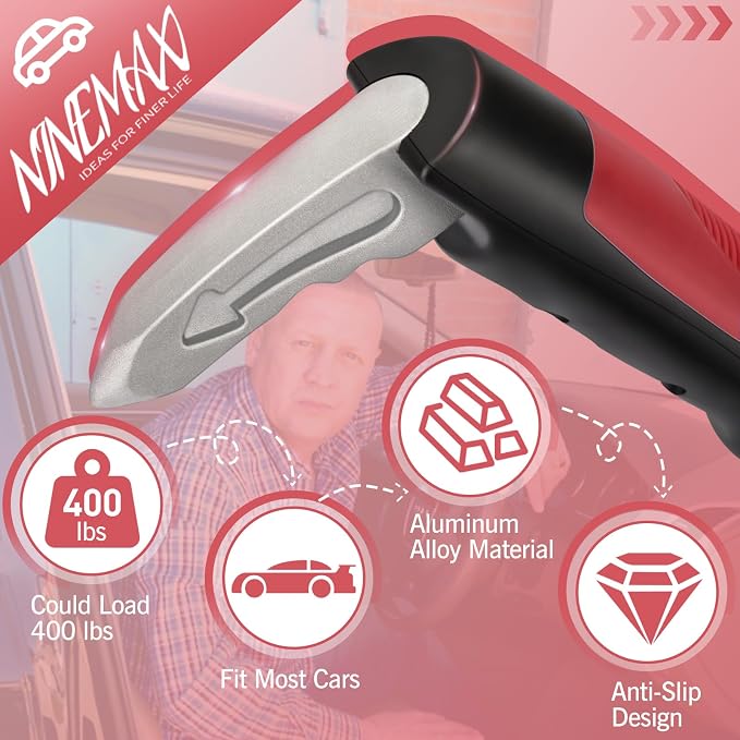 NINEMAX Car Door Handle for Elderly, Car Handle Assist (1 pc with Strap) | Portable Vehicle Entry Assist, Provides Stable Grip for Seniors, Lightweight Car Cane Design, Fits Most Vehicles