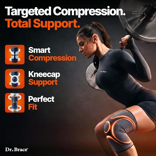 DR. BRACE Elite Compression Knee Brace for Women & Men, (2-Pack) Knee Support Compression Sleeve, Workout Sports Knee Braces for Meniscus Tear, ACL & Arthritis Pain Relief - Check Size Guide Video (Pluto, Medium)