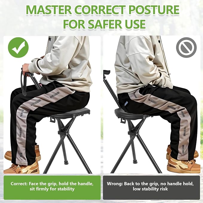 Walking Cane Chair Portable Folding 2-in-1 Trekking Pole Stick with Seat, Adjustable Sturdy Anti-Slip Lightweight Aluminum for Hiking Camping Seniors Walking
