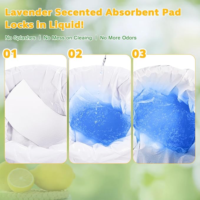 OUMEE Scented 100 Count Absorbent Commode Pads for Bedside Commode Bucket | Commode Liner Pads with Absorbent Gel, Potty Liner Pads for Adults Seniors Portable Toilet Pad Bedpans