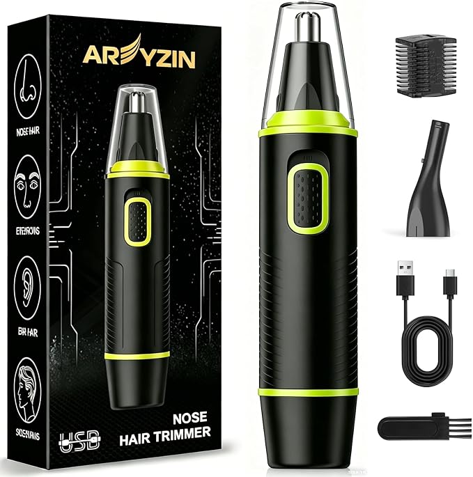 AREYZIN Nose Hair Trimmers for Men，Rechargeable Hair Trimmer 2 in 1 Painless Multifunctional Ear and Nose Hair Trimmer with IPX7 Waterproof Dual Edge Blades（Green）
