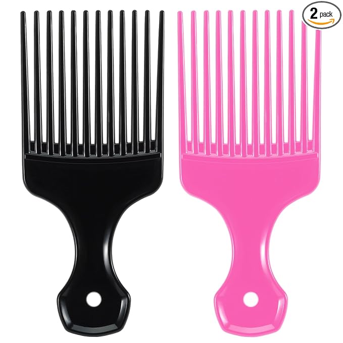 SIMPOR 2 Pcs Hair Pick Comb Wide Tooth Lift for Hair Styling Detangling, Plastic Afro Pick for Women Men, Fist Picks for Curly and Afro Hair