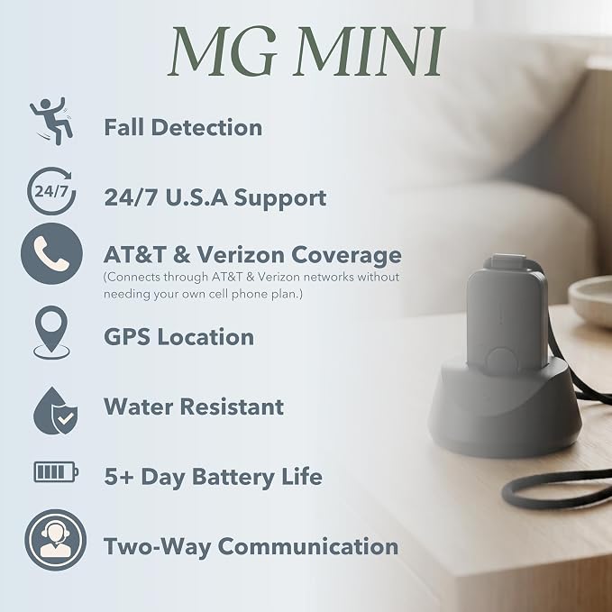 Medical Alert System for Seniors – Advanced Mini Device with Automatic Fall Detection, 24/7 Monitoring, GPS Tracking, Emergency Alert Pendant Necklace, SOS Button, Caregiver App, Waterproof | Black