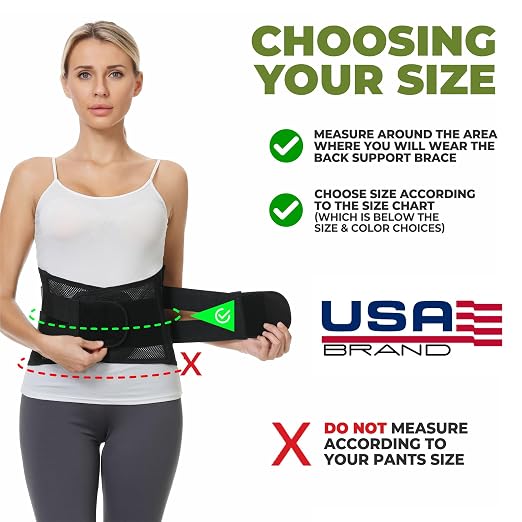 NeoTech Care Lower Back Brace for Women or Men, Lumbar Back Support Belt (Black, Size M)