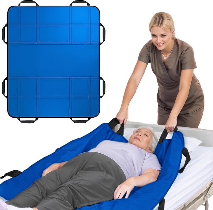 Upgraded 3-Layer Comfort Positioning Bed Pad with Handles Washable Waterproof Transfer Board for Turning Moving Patient Inconvenience Care Transfer Sheet, 48" x 40", Large, Lake Blue