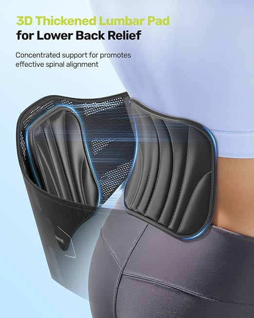RAKIIE Back Brace for Lower Back Pain Women Men, Ergonomic Support Brace with Lumbar Pad, Adjustable Straps and Soft Breathable Mesh Fabric, Lumbar Support Belt Relief from Sciatica, Gray Size M (Waist: 33.5"-39.4")