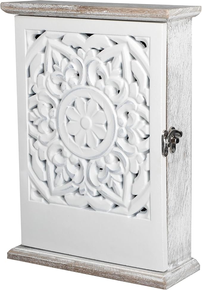 Uniclife Key Holder Wall Mount, Home Key Holder for Wall, Wooden Key Box Wall Mount, Small Wall Cabinet with Key Hooks, Key Hanger, Decorative Hanging Key Rack for Entryway & Office