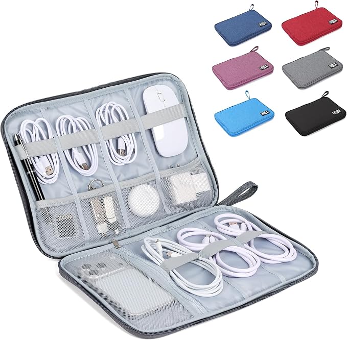 Electronic Organizer Travel Case, Slim Cable Accessories Pouch, Single Layer Tech Pouch & Cord Storage Bag for Chargers, Power Bank, SD Cards - Minimalist Travel Essentials