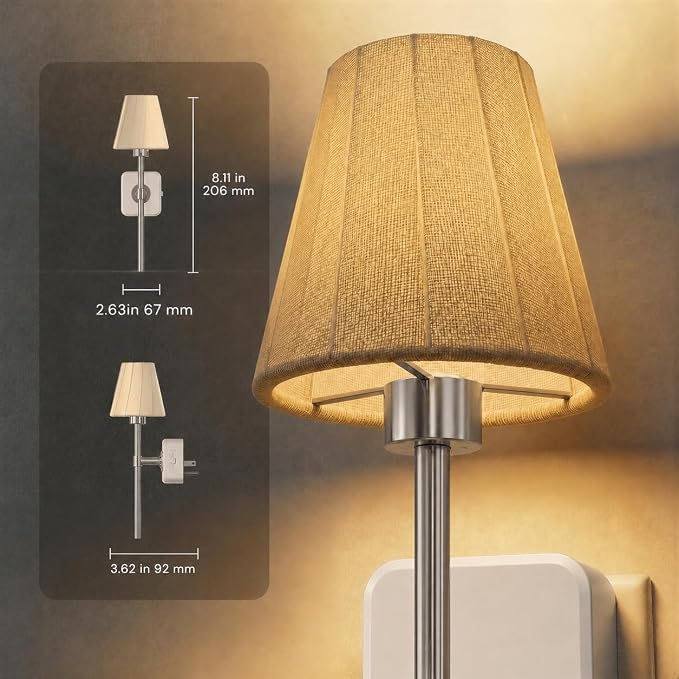 L LOHAS LED Night Lights Plug into Wall, Pleated Fabric Cover Night Light | 2 Pack Vintage Nightlight With Dusk to Dawn Sensor, 0-100LM Dimmable, for Bedroom Living Room Hallway