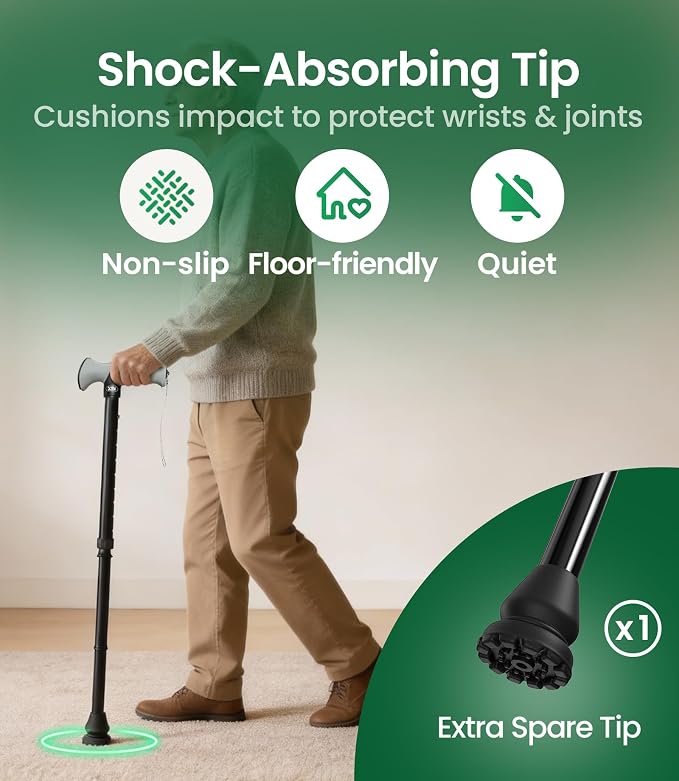 VOCIC Walking Cane for Men & Women, 10 Level Adjustable, 350lb Heavy Duty, Foldable & Collapsible Cane with Shock-Absorbing Tip & Travel Bag, Walking Sticks for Seniors & Adults