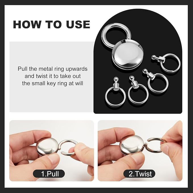 Sureio 2 Pcs Detachable Key Holder Keychain Accessory Men with 4 Split Rings Buckle Waist Hanging Name Round Multi Keychain Spider Key Metal Ring Holder for Unisex Women Car Clip Organizer