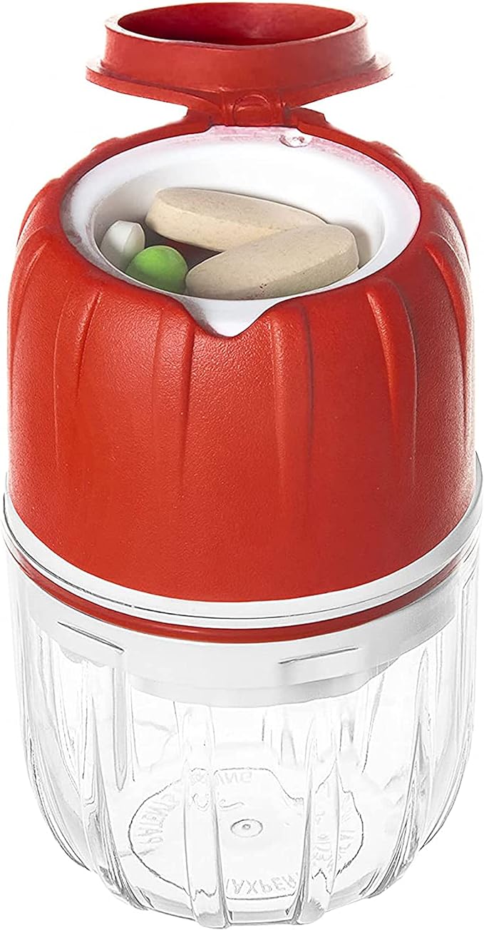MAXGRIND Pill Crusher and Pill Grinder, Pill Crusher for Small or Large Pills and Vitamins to Fine Powder, Pill Pulverizer Grinder, Medicine Grinder with Medicine Cup, Pill Storage (Red)