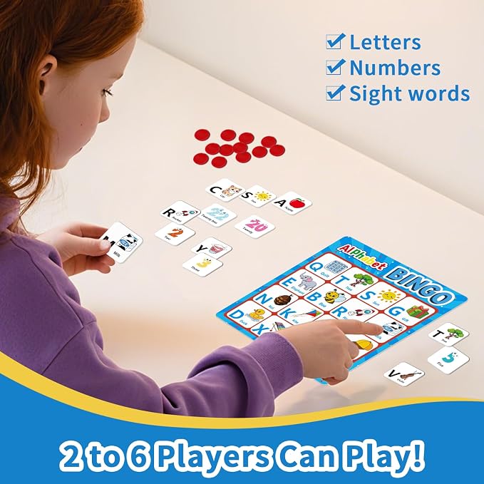 Alphabet Bingo Game, Letter&Number&Sight Word Bingo Board Games for Toddlers, ABC and 123 Learning Toys for Kids, Toddler Preschool Learning Activities, Family Matching Games