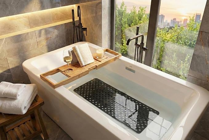 Nonslip Bathtub Mat Extra Soft TPE Bath Mat for Kids, Machine Washable Bathroom Shower Mat(Black, 30L x 17W Inch)