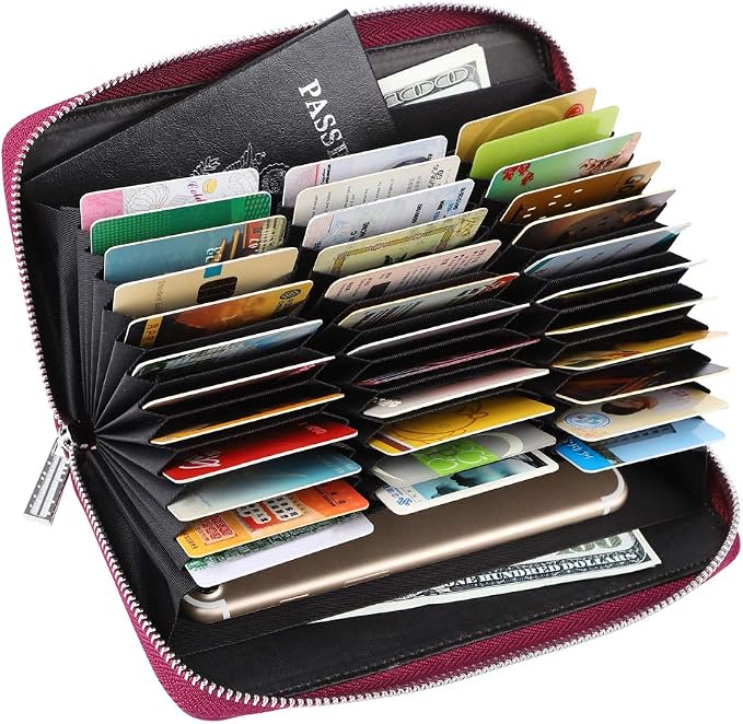 Women 36 Slots RFID Blocking Card Holder Large Long Leather Zipper Organizer Accordion Wallet,Purple