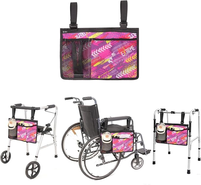 Wheelchair Side Bag, Wheelchairs Armrest Storage Pouch with Multiple Pockets, Durable Wheelchair Bags to Hang on Side for Most Wheelchairs, Walkers & Rollators(Orange)