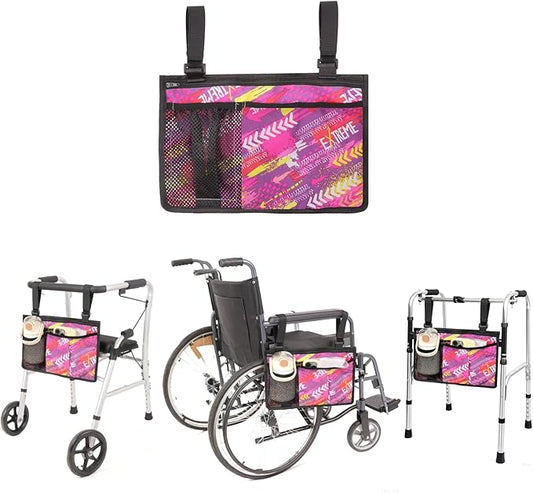 Wheelchair Side Bag, Wheelchairs Armrest Storage Pouch with Multiple Pockets, Durable Wheelchair Bags to Hang on Side for Most Wheelchairs, Walkers & Rollators(Orange)