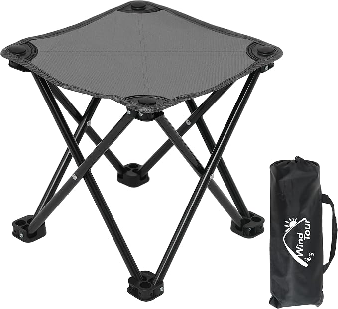Wind Tour Portable Folding Camping Stool Outdoor Camping Lightweight Samll Chair for Fishing Hiking Gardening and Beach with Carry Bag (Medium Grey -1)