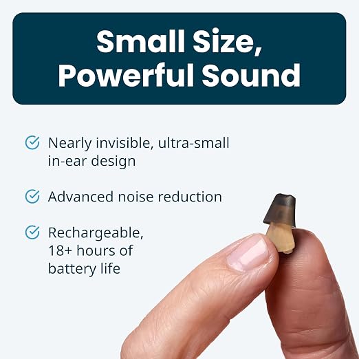 MDHearing NEO XS OTC In Ear Hearing Aids for Seniors with Noise Cancelling | Ultra Small, Nearly Invisible, Lightweight, Easy-to-Use, Long-Lasting Rechargeable Battery, Doctor-Designed