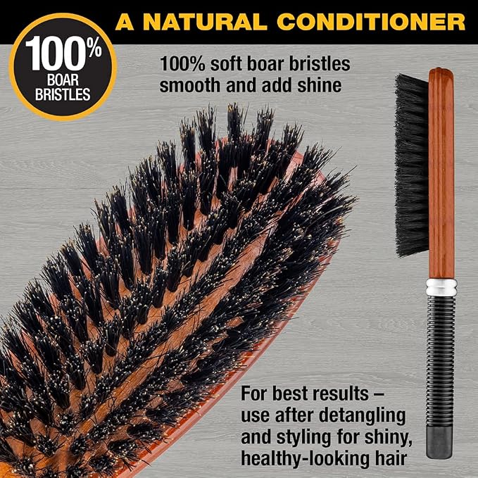 Conair All Purpose Boar Bristle hairbrush - Hair brush - Hairbrush for Men and Women - Brown