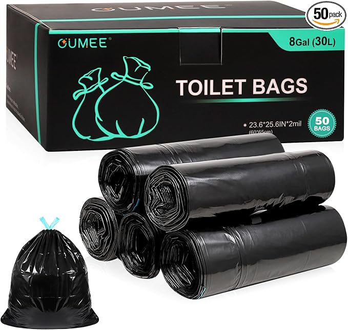 50 Pack Camping Toilet Bags, 8 Gallon Portable Toilet Bags | Toilet Waste Bags, Leak-Proof Potty Liners Trash Bags for Outdoor Camping Toilet Bucket,Traveling, RV Trip