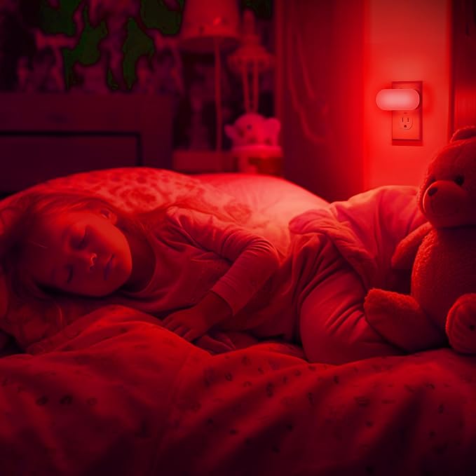Red Night Light,Auto On/Off,0-100 LM Adjustable Brightness | Dimmable Night Light,Plug Into Wall Light Sensor Night Light,for Kids Room Bedroom Stair Lights,1W,2 Pack