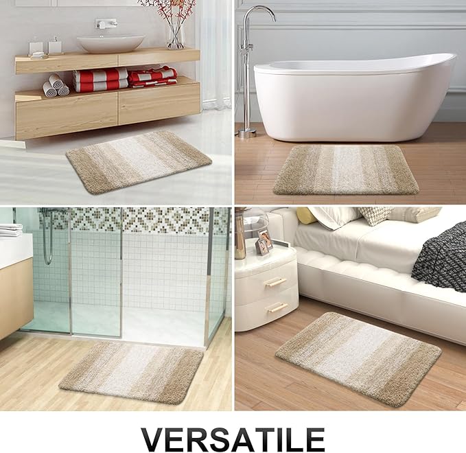 OLANLY Bathroom Rug Set 2 Piece, Soft Absorbent Microfiber Bath Mats and U-Shaped Contour Toilet Rug, Non-Slip, Machine Wash Dry, Plush Shaggy Bath Mats for Bathroom (30"x20"+U24 x20, Tan)