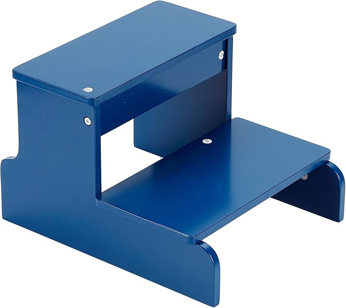 BIRDROCK HOME Wooden Step Stool - Navy Blue – Decorative - Strong Sturdy Wood 2 Steps - Step Helper for Kitchen Sink – Bathroom Toilet Stepping – Lightweight Construction