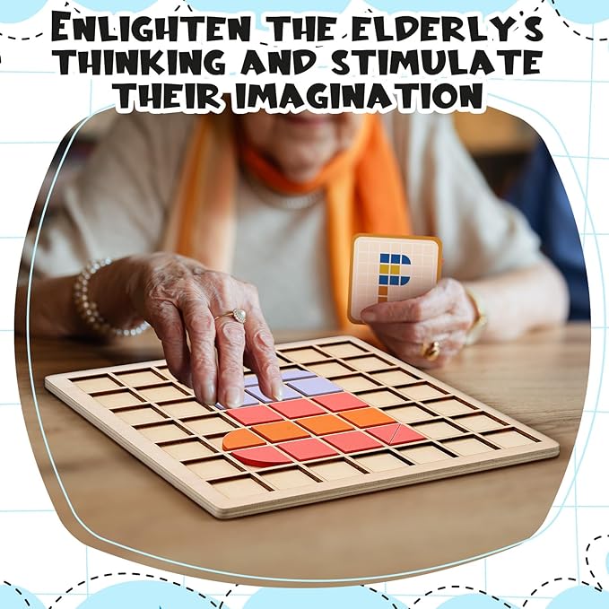 Soulchen 130 Pcs Dementia Activities for Seniors, Wooden Matching Puzzle for Elderly Dementia, Colorful Shape Pattern Alzheimers Products, Tile Matching Memory Cognitive Busy Board Gadgets Christmas