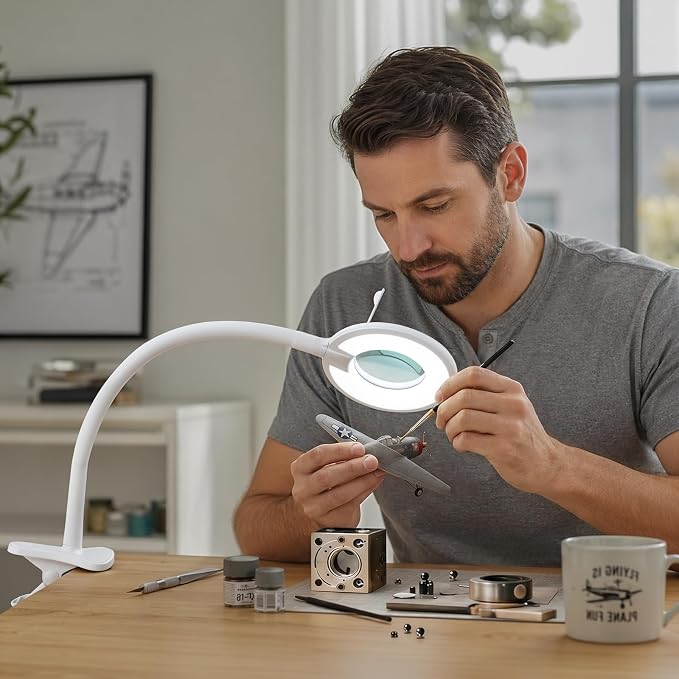 3X+6X Magnifying Glass with Light and Stand,Dimmable LED Magnifying Lamp | Clip on, Flexible Gooseneck, Hands Free Magnifier, Magnification Lamp for Elderly Craft Hobby Painting Sewing Close Work