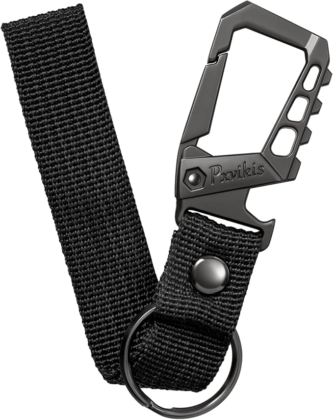 Metal heavy duty key chain carabiner clip bottle opener wrist lanyard ring car key fob unisex for men and women