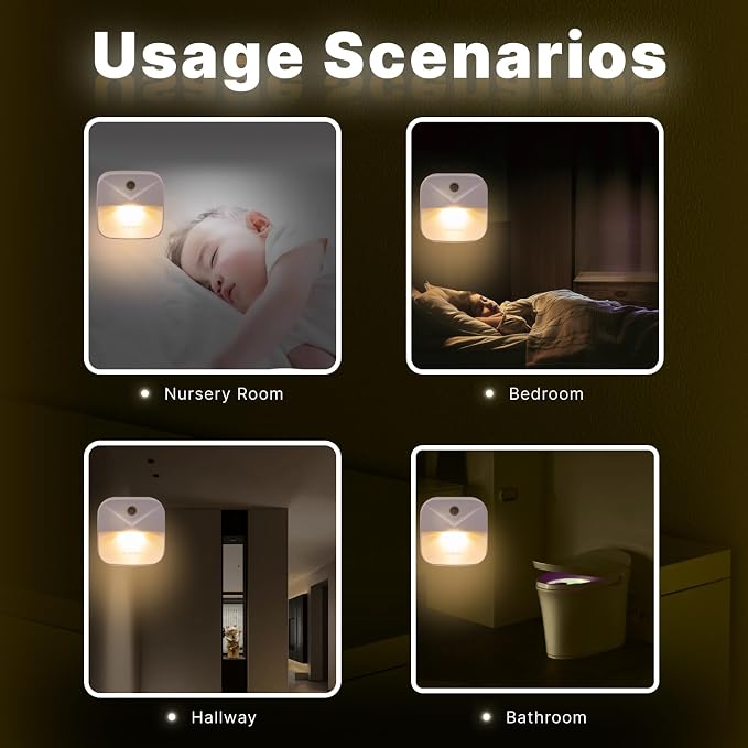 Night Lights Plug into Wall, Automatic LED Night Light with Dusk to Dawn Sensor, Modern V-Groove Design Square Night Lite for Hallway, 0.4W Plug-in Night Lights, 4-Pack (Warm Light)